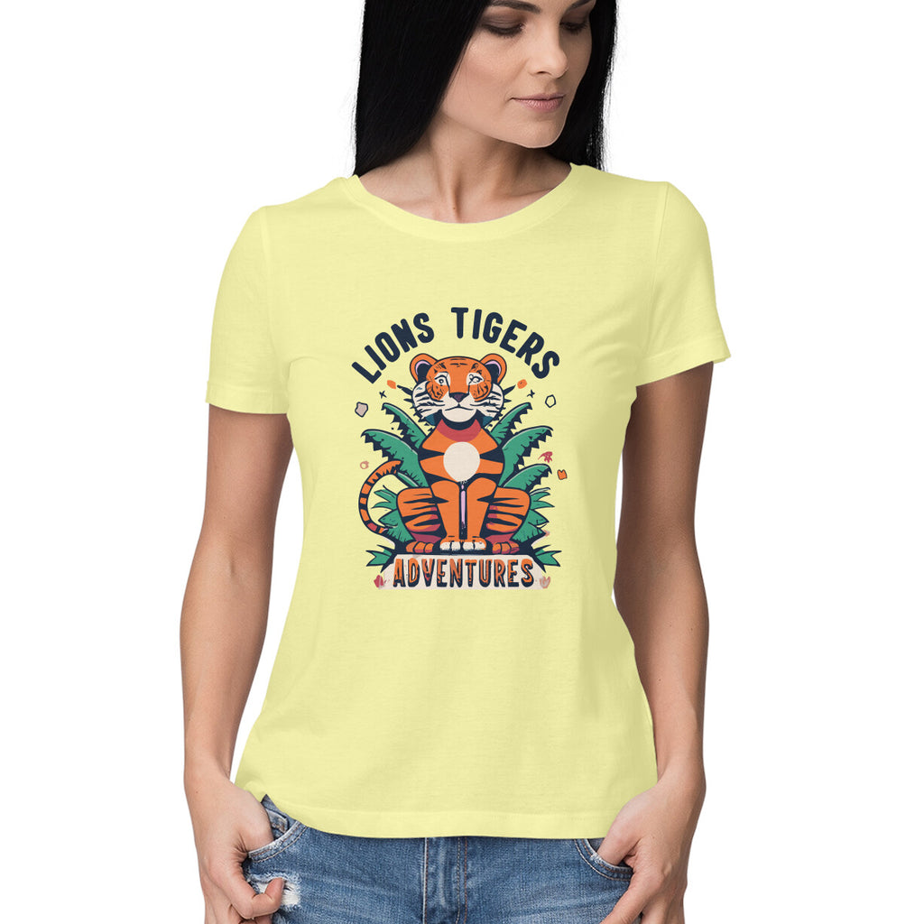 Women's Lions Tigers Adventure Graphics Printed T-Shirt