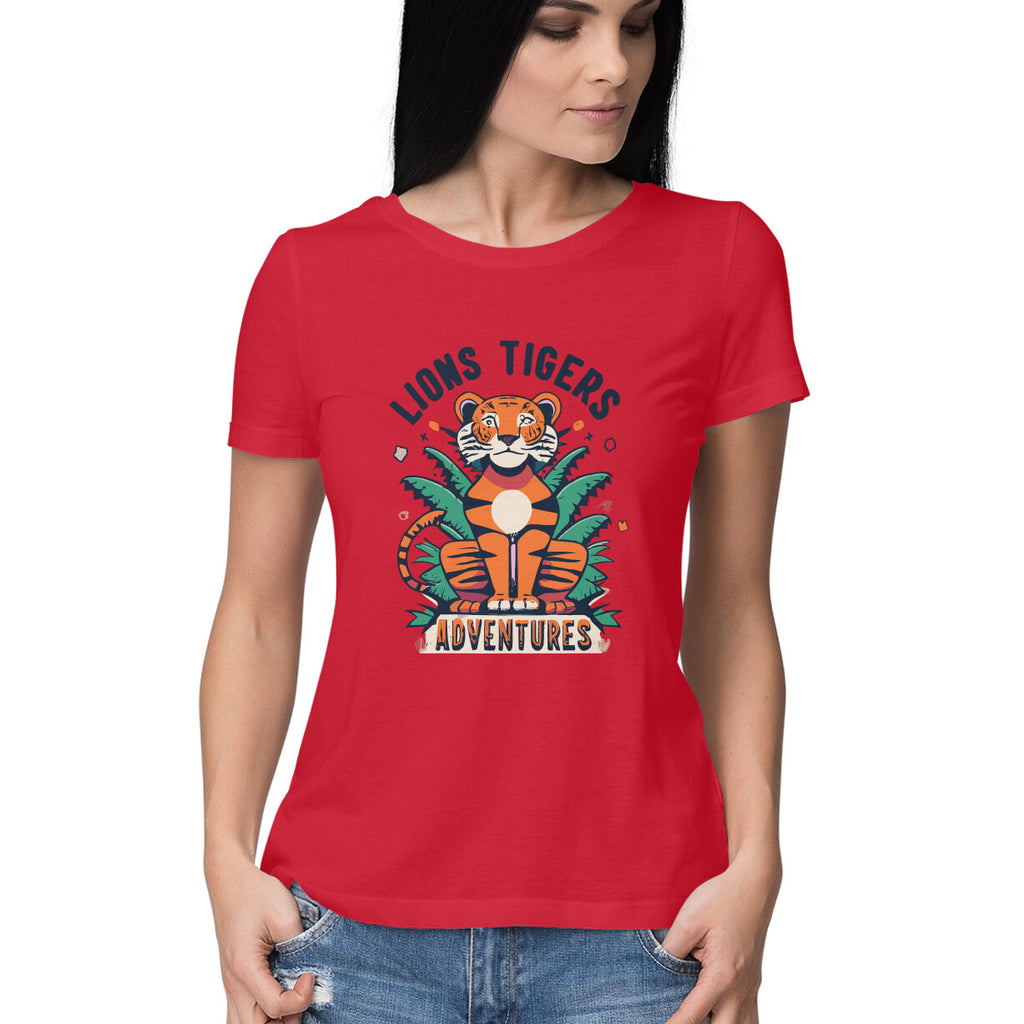 Women's Lions Tigers Adventure Graphics Printed T-Shirt