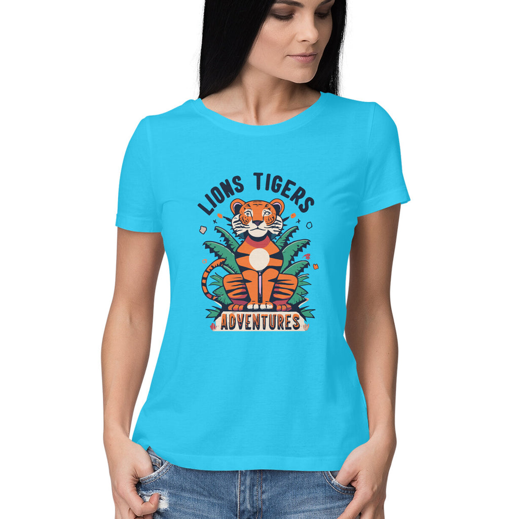 Women's Lions Tigers Adventure Graphics Printed T-Shirt