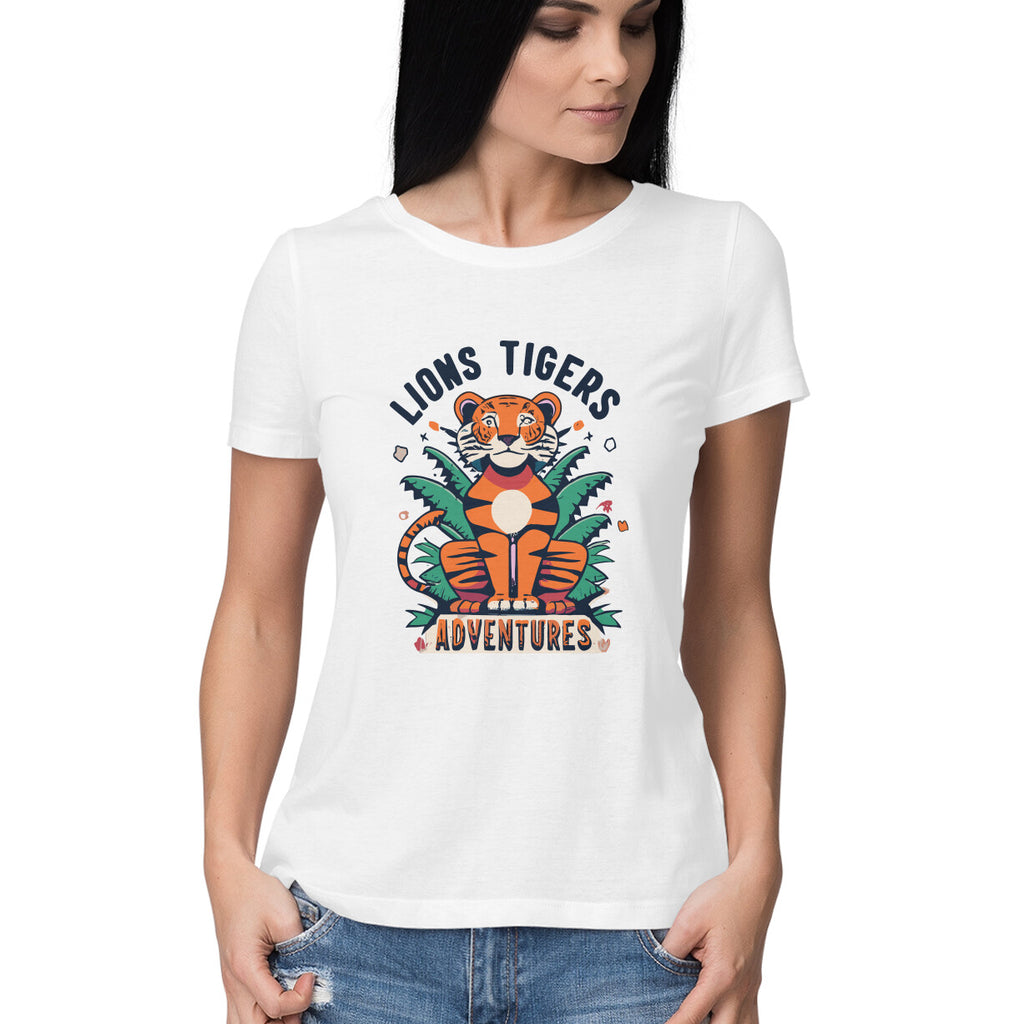 Women's Lions Tigers Adventure Graphics Printed T-Shirt