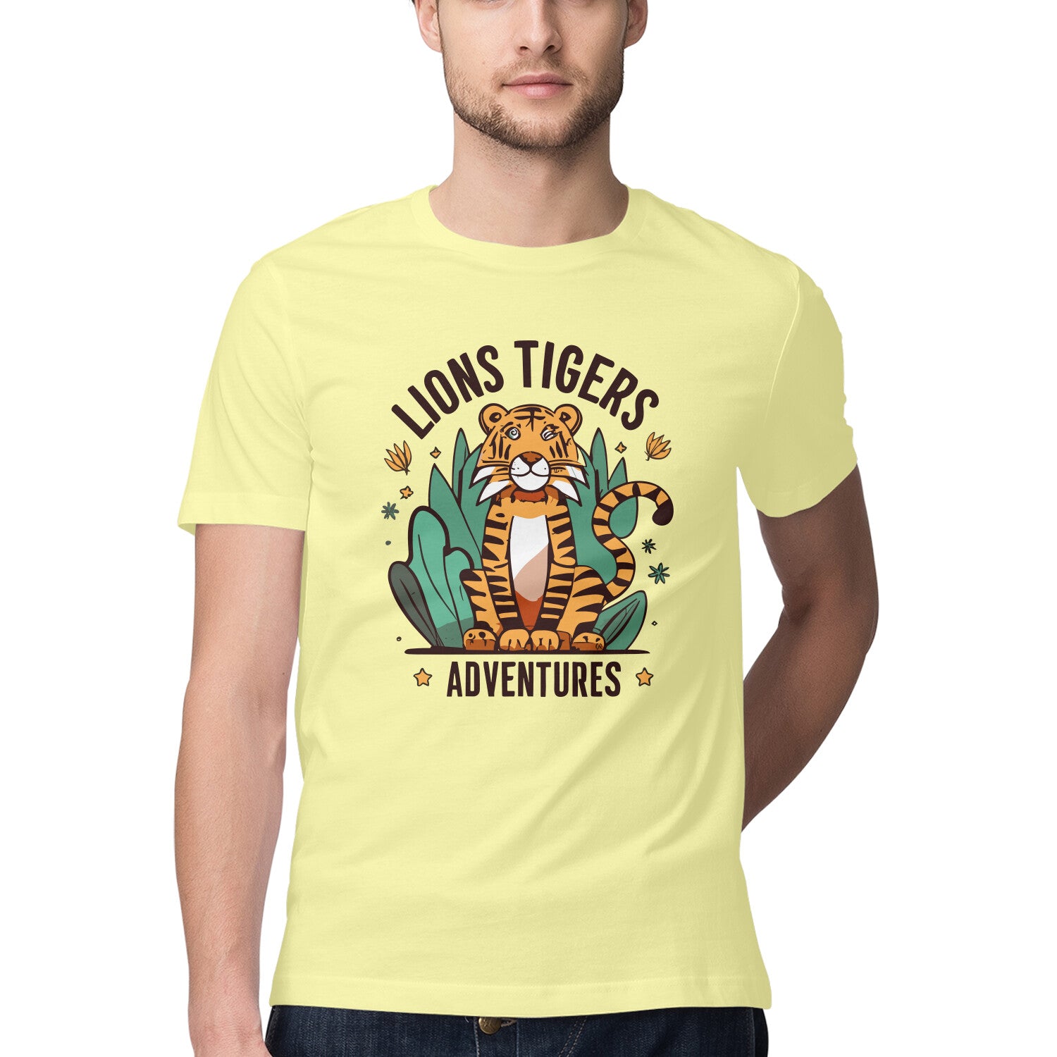 Men's Lions Tigers Adventures Design Printed T-Shirt