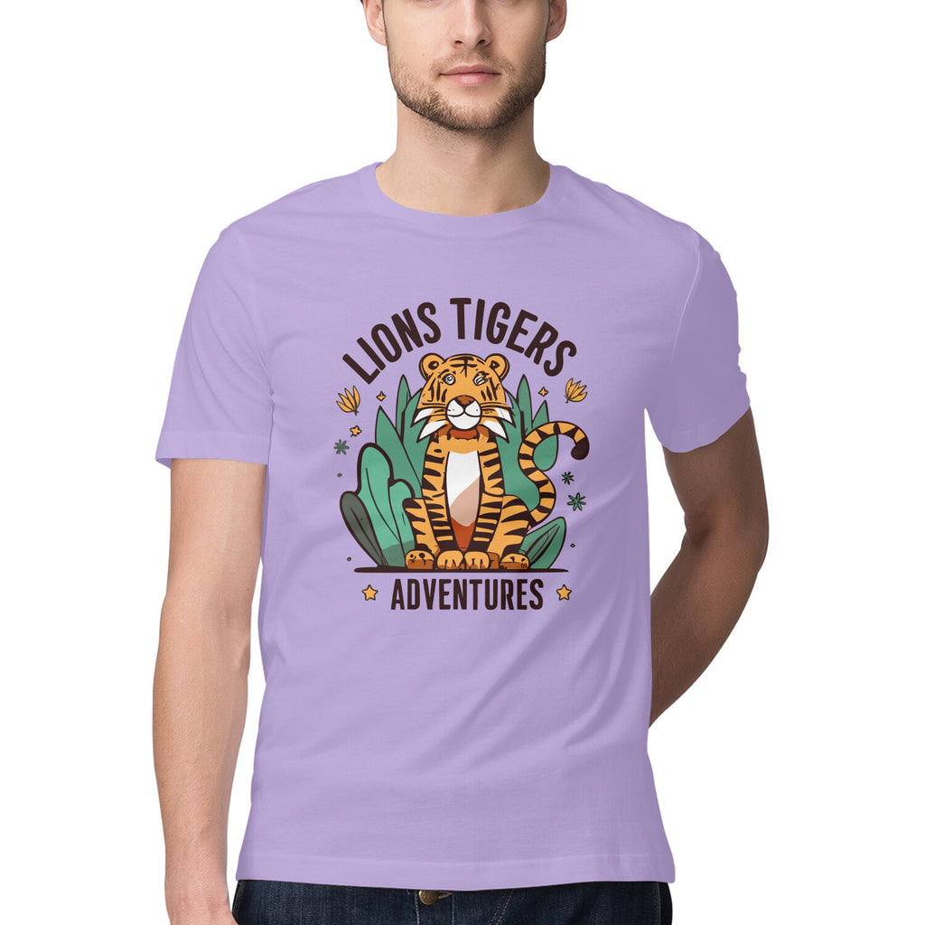 Men's Lions Tigers Adventures Design Printed T-Shirt
