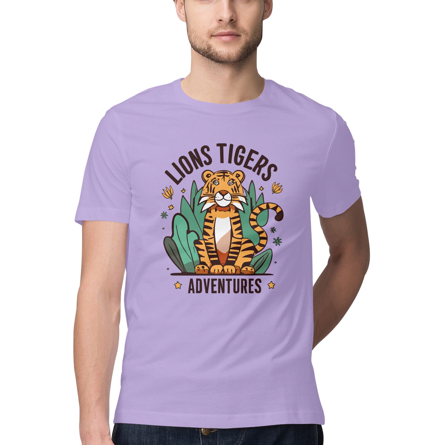 Men's Lions Tigers Adventures Design Printed T-Shirt