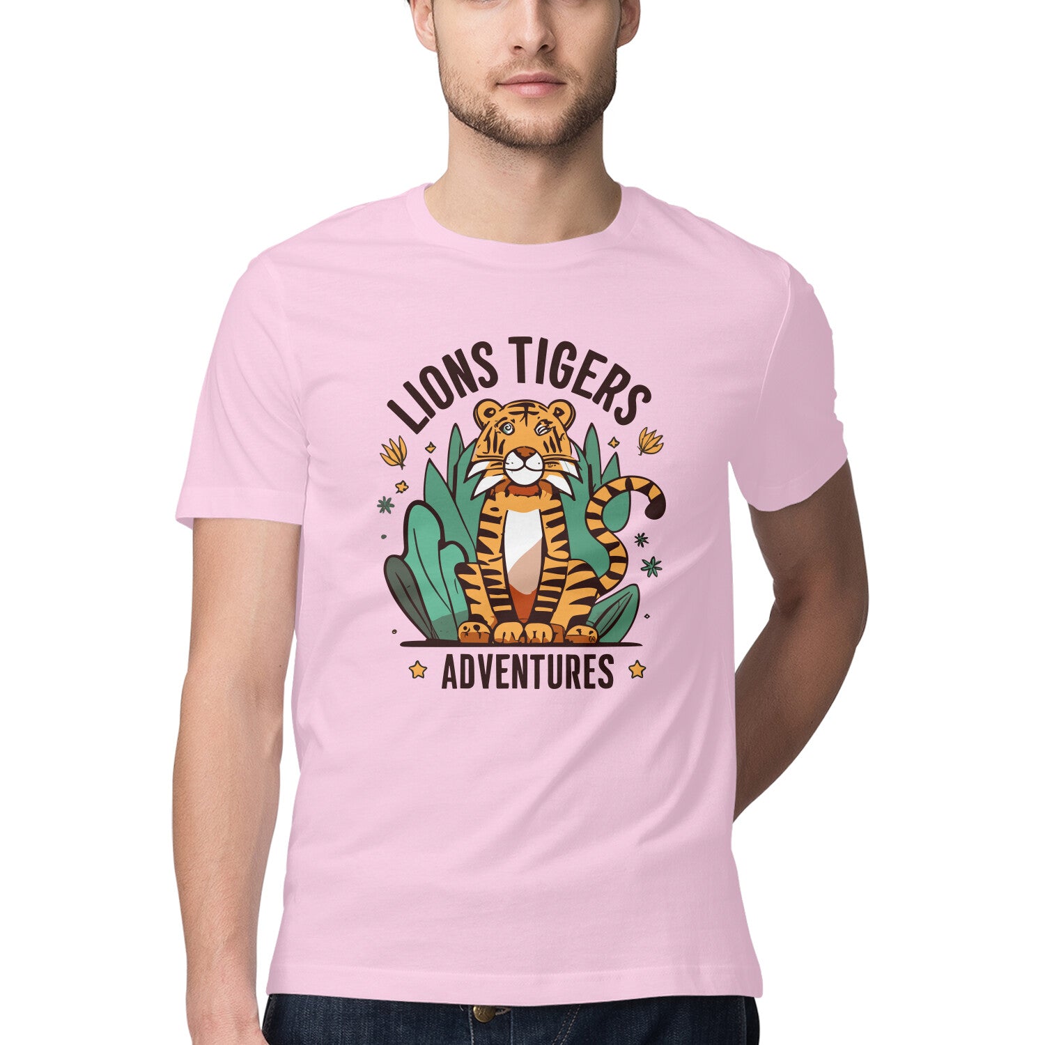 Men's Lions Tigers Adventures Design Printed T-Shirt