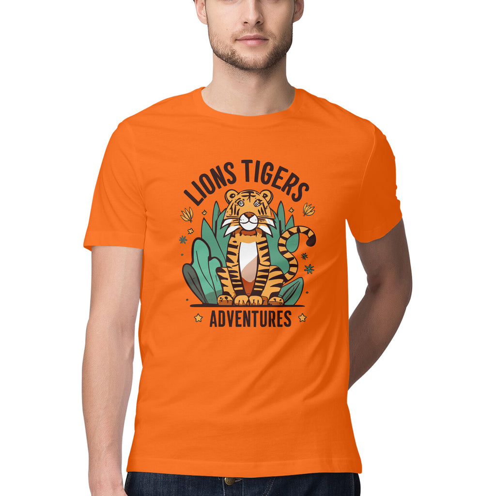 Men's Lions Tigers Adventures Design Printed T-Shirt