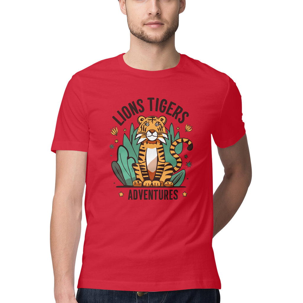 Men's Lions Tigers Adventures Design Printed T-Shirt