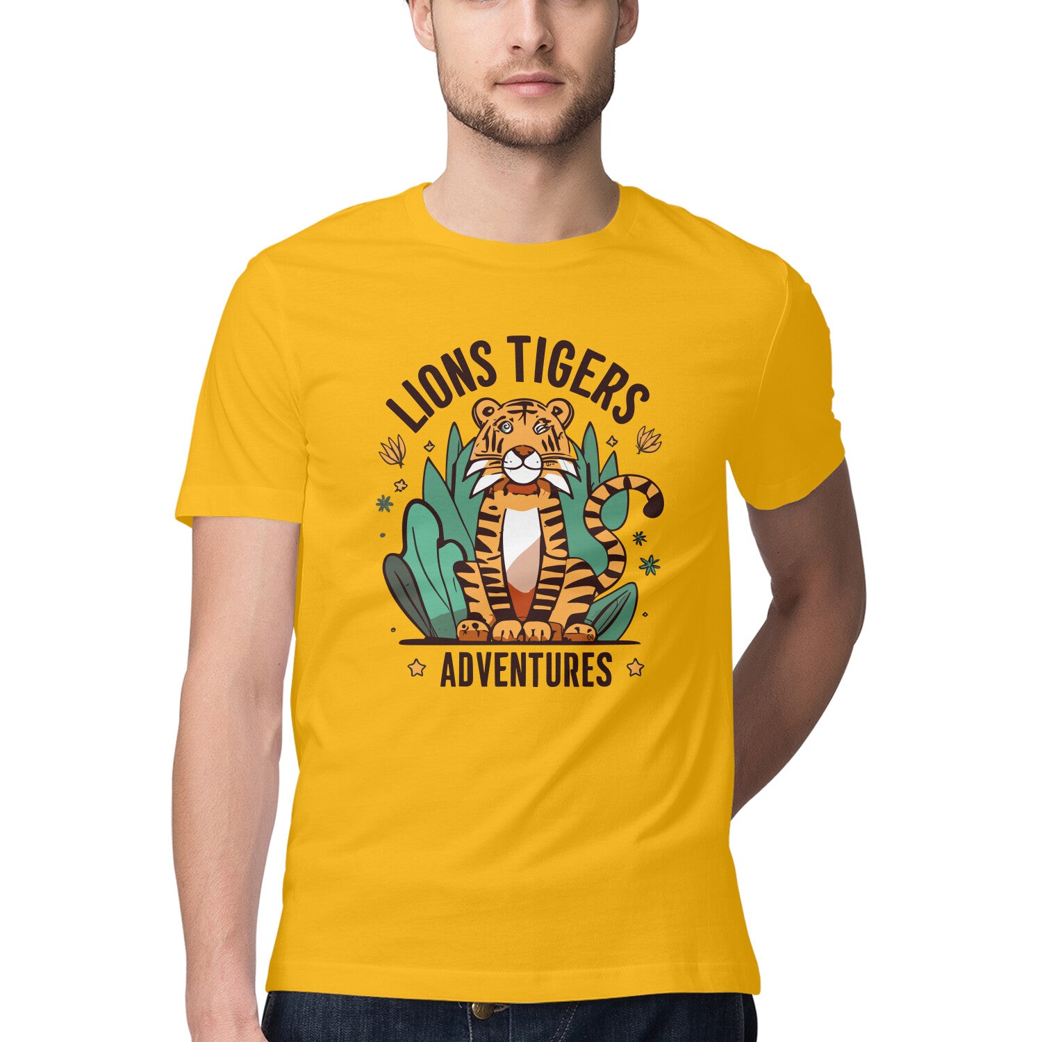 Men's Lions Tigers Adventures Design Printed T-Shirt