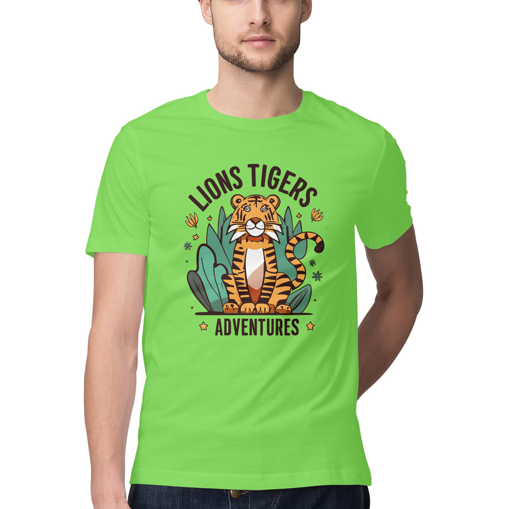 Men's Lions Tigers Adventures Design Printed T-Shirt
