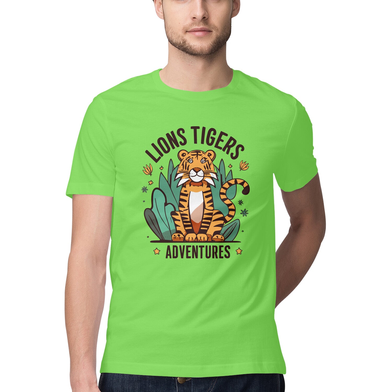 Men's Lions Tigers Adventures Design Printed T-Shirt