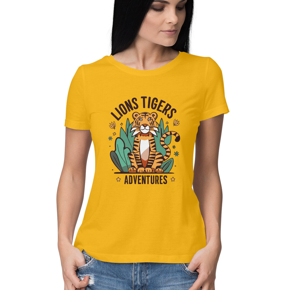 Women's Lions Tigers Adventures Graphics Printed T-Shirt