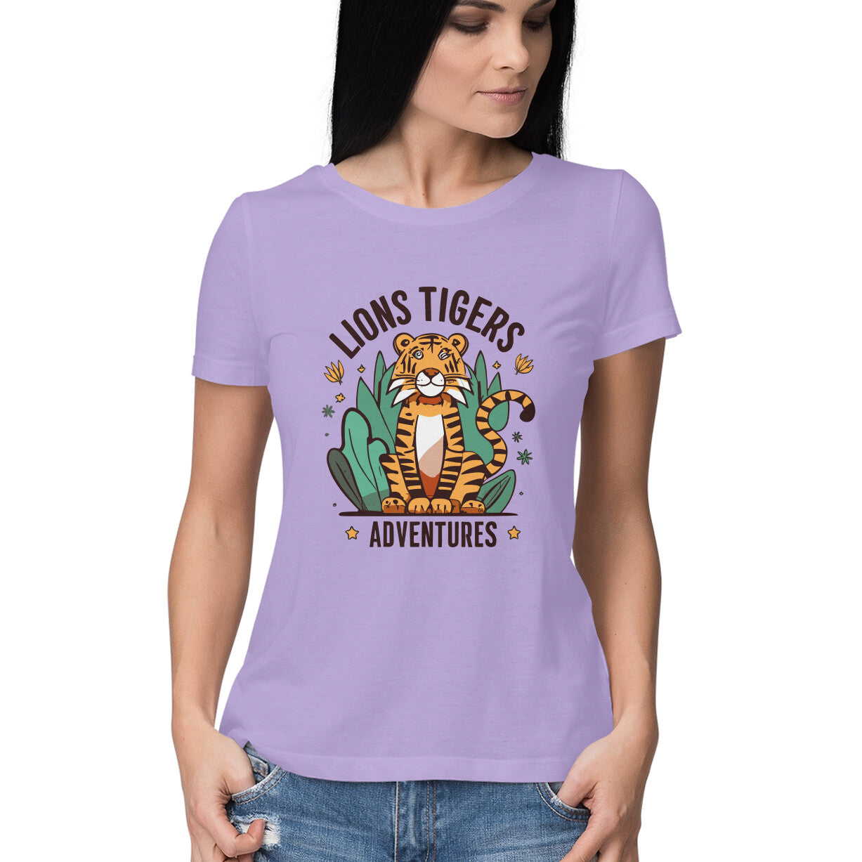Women's Lions Tigers Adventures Graphics Printed T-Shirt