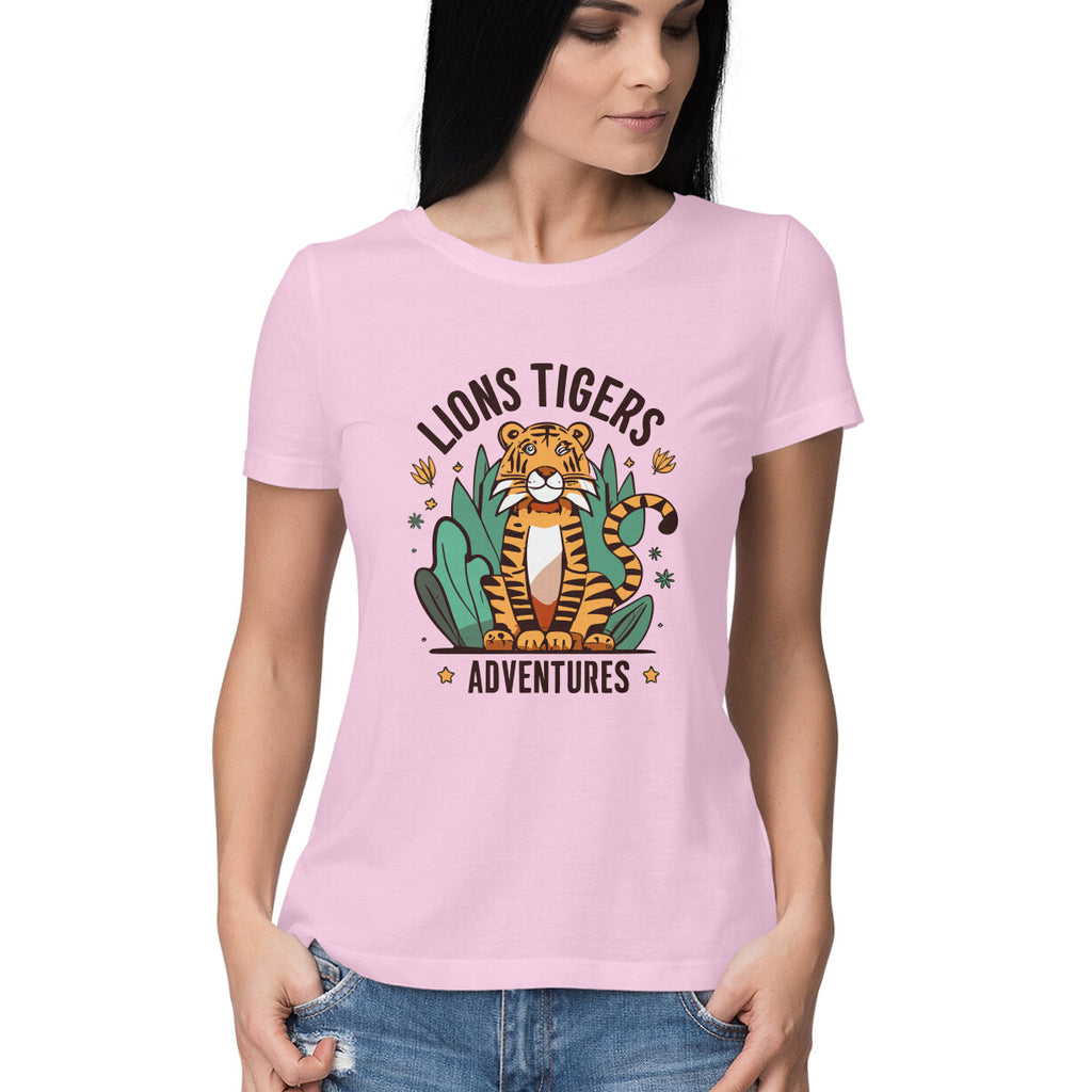 Women's Lions Tigers Adventures Graphics Printed T-Shirt
