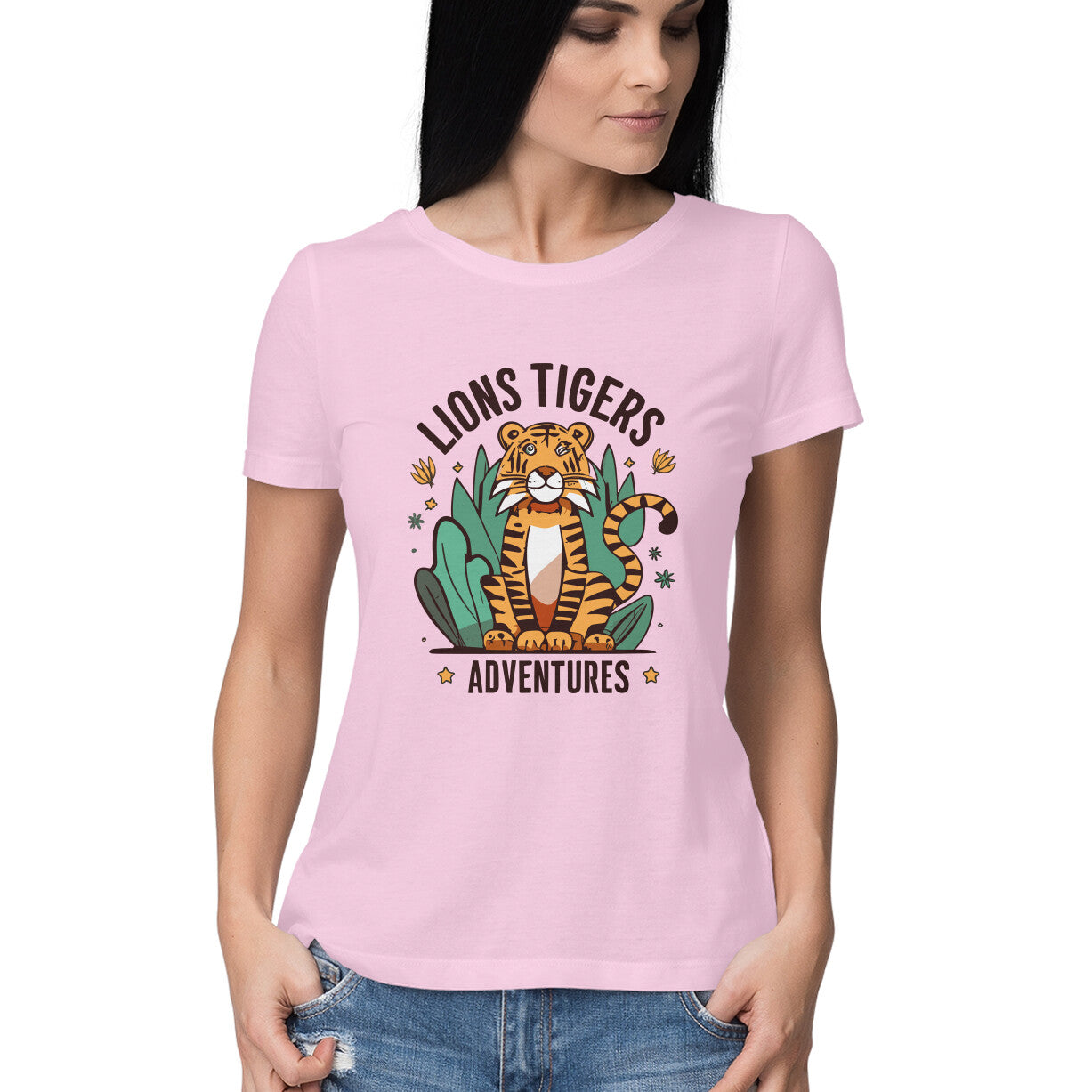 Women's Lions Tigers Adventures Graphics Printed T-Shirt