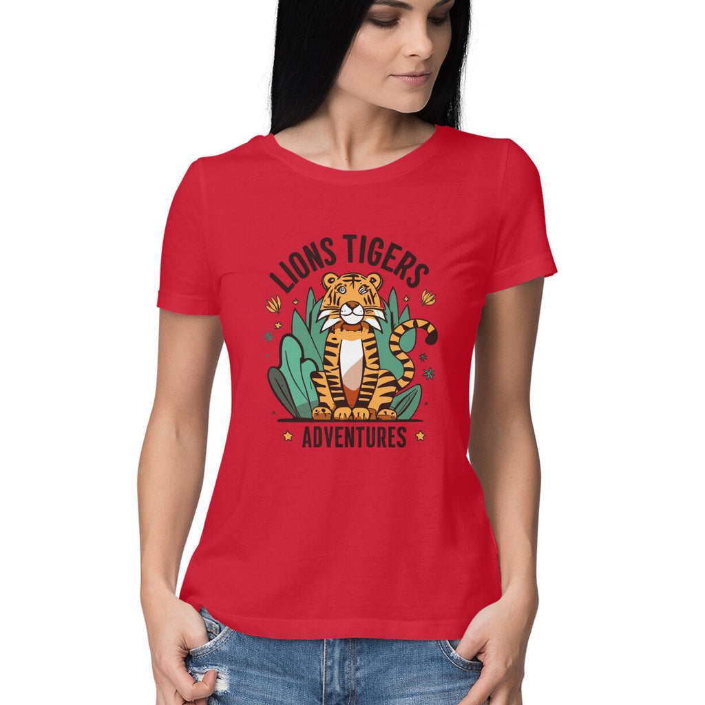 Women's Lions Tigers Adventures Graphics Printed T-Shirt