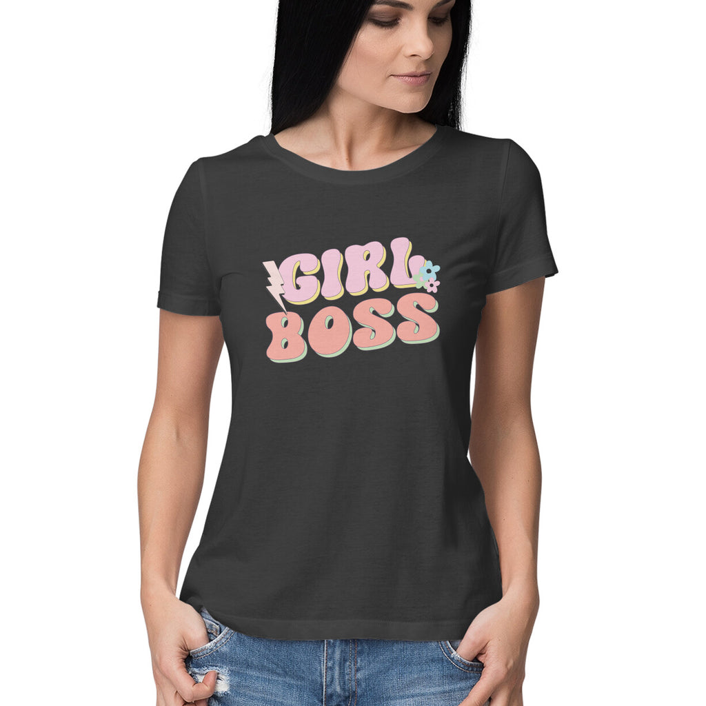 Women's Girl Boss Design Printed T-Shirt