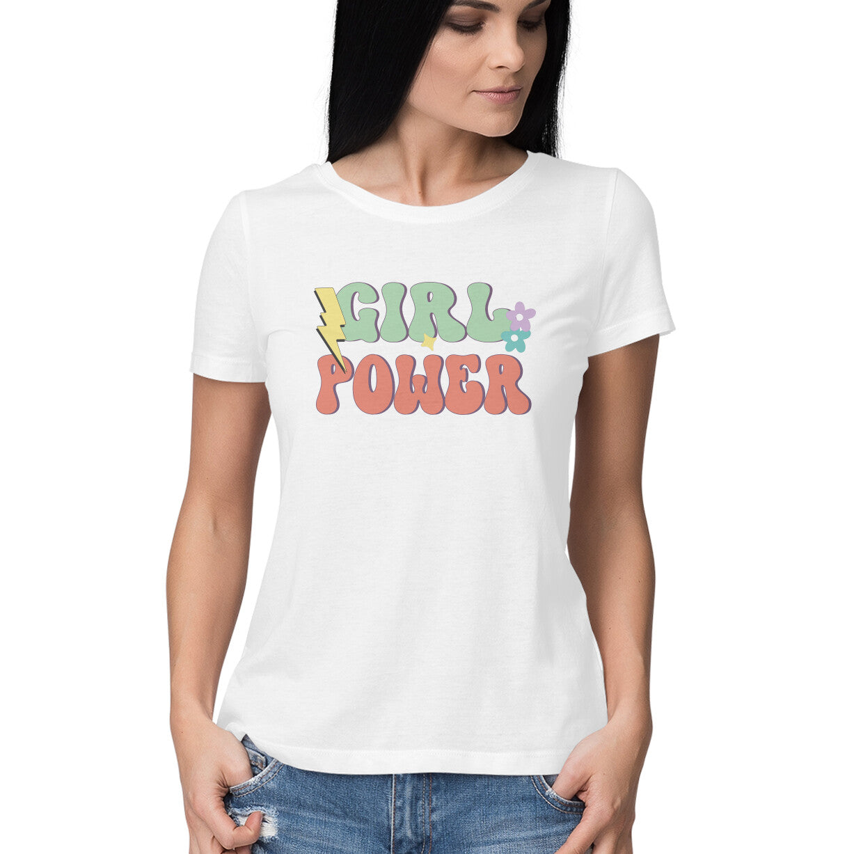 Women's Girl Power Design Printed T-Shirt