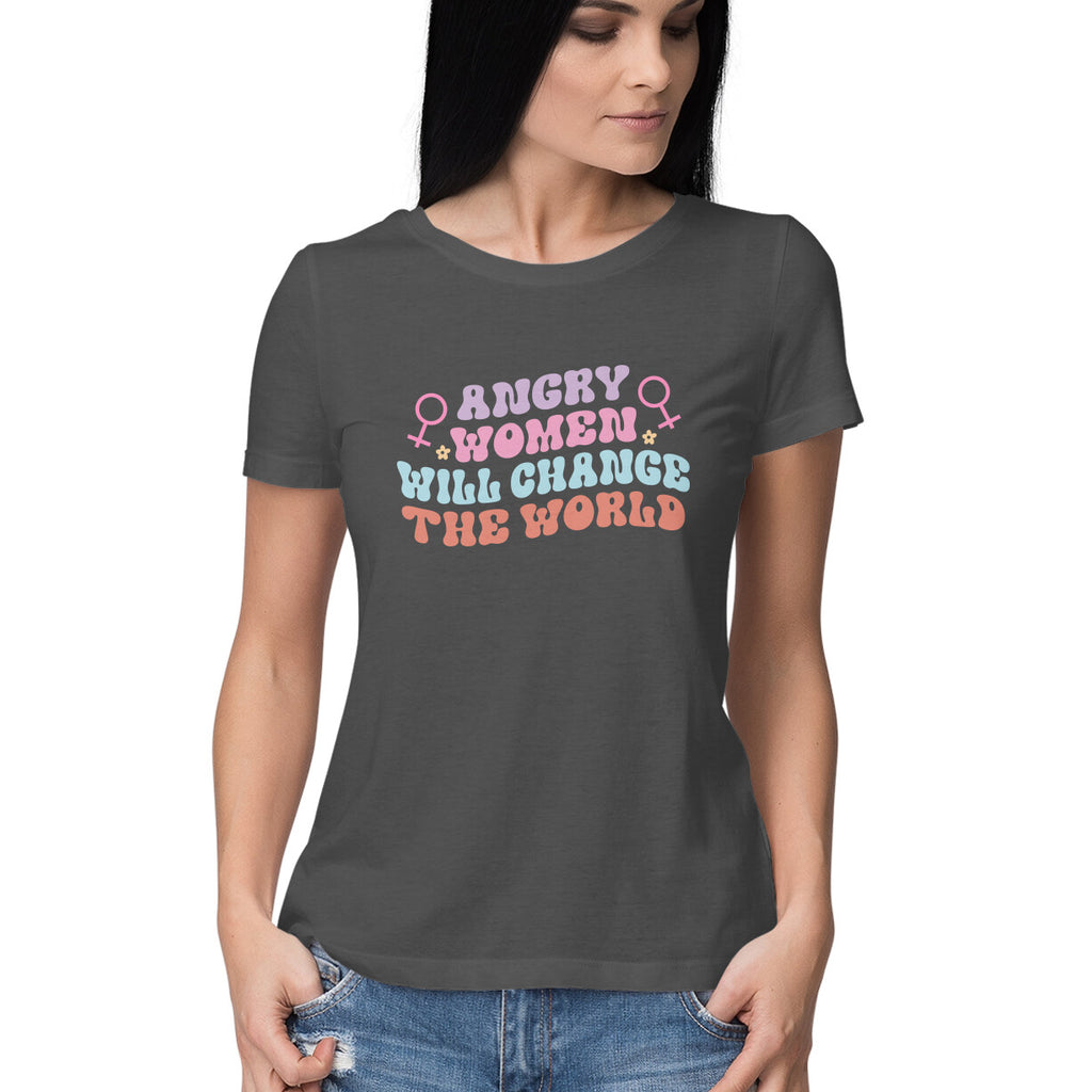 Women's Angry Woman Design Printed T-Shirt