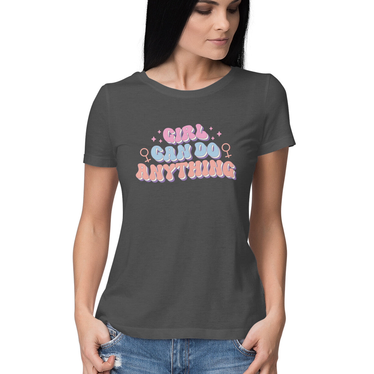 Women's Girl Can Do Anything Design Printed T-Shirt