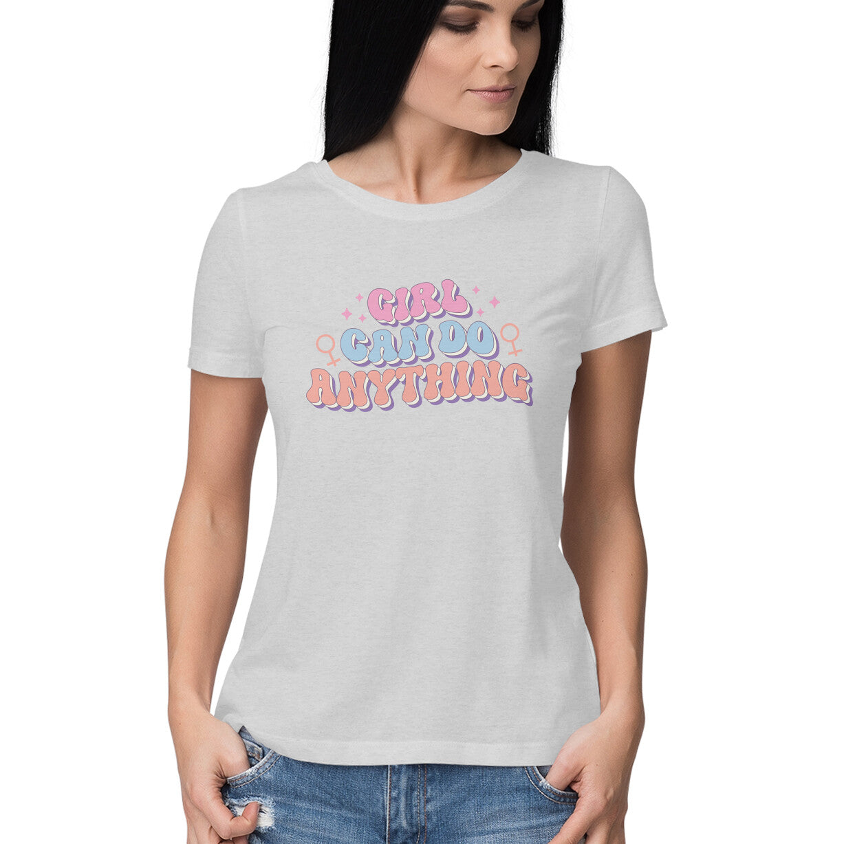 Women's Girl Can Do Anything Design Printed T-Shirt
