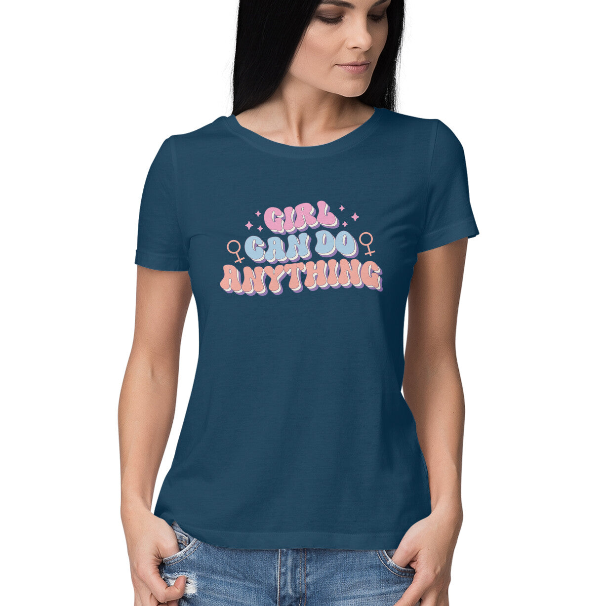 Women's Girl Can Do Anything Design Printed T-Shirt