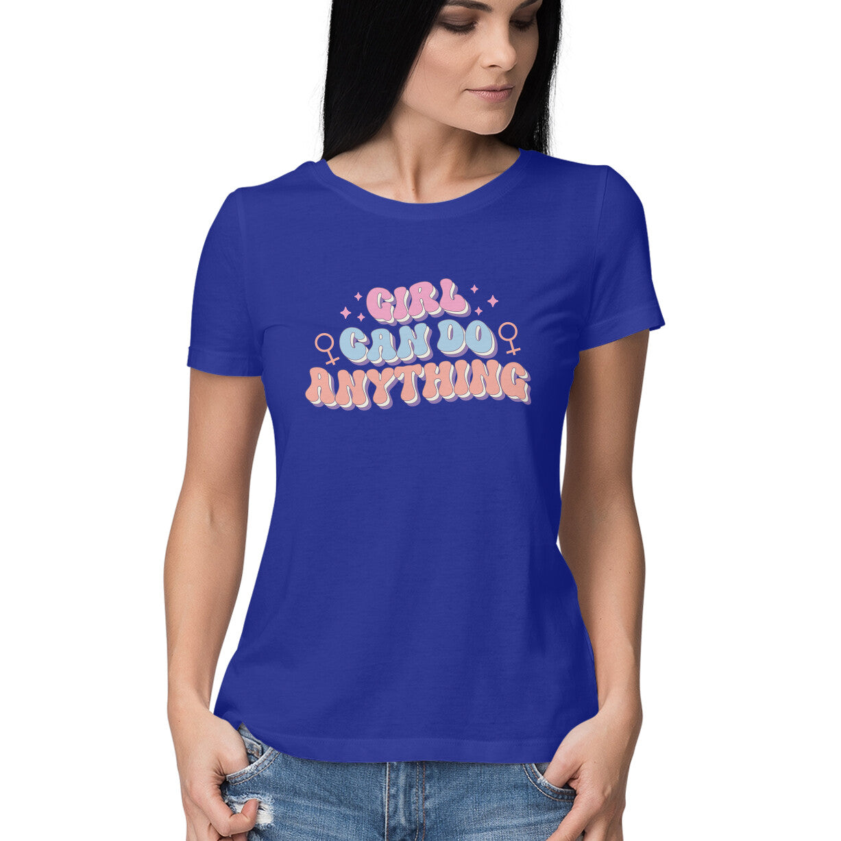 Women's Girl Can Do Anything Design Printed T-Shirt