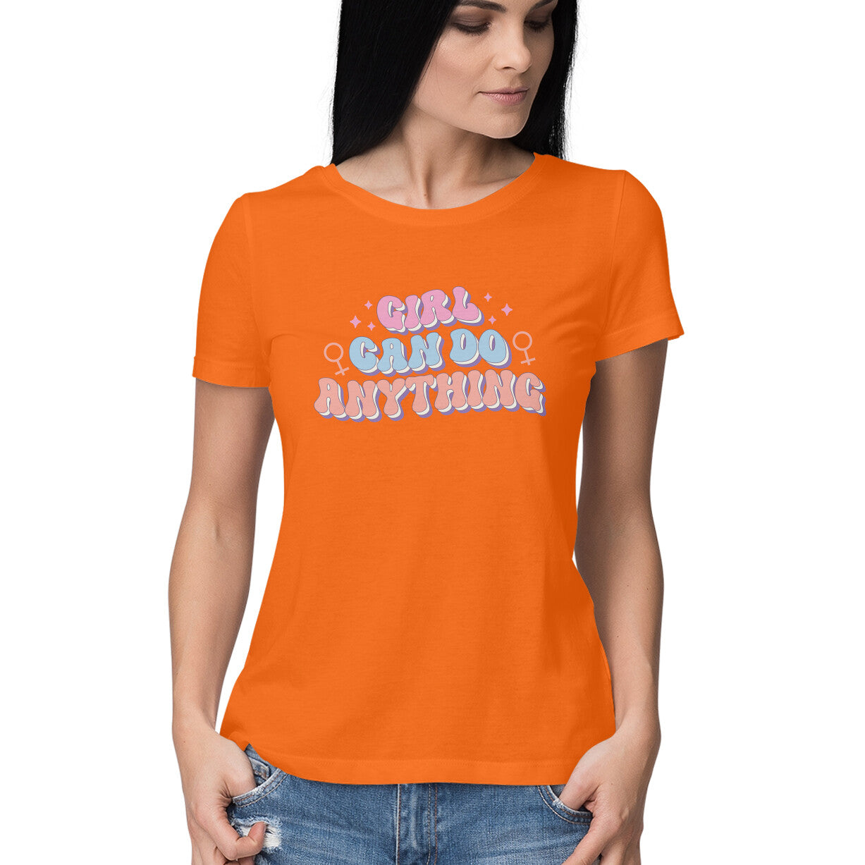 Women's Girl Can Do Anything Design Printed T-Shirt