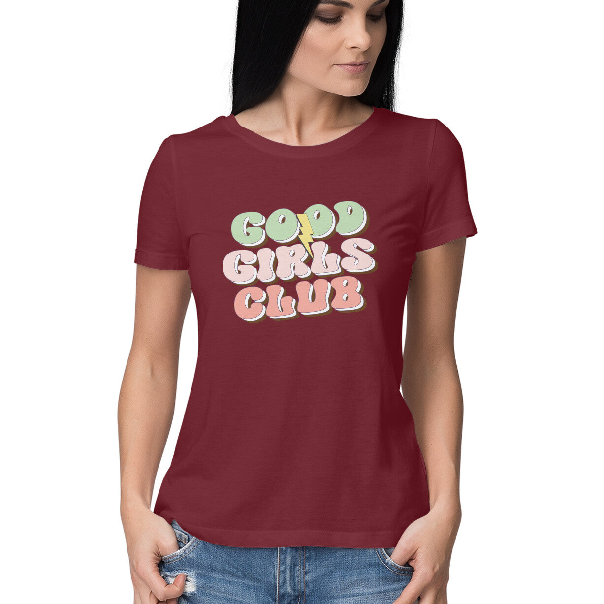 Women's Good Girls Club Design Printed T-Shirt