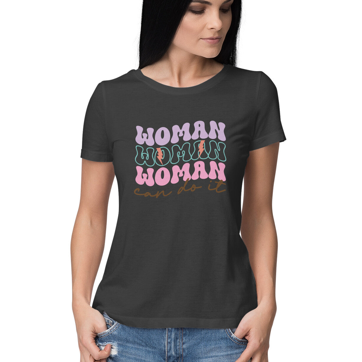 Women's Woman Can Do It Design Printed T-Shirt Secondary image