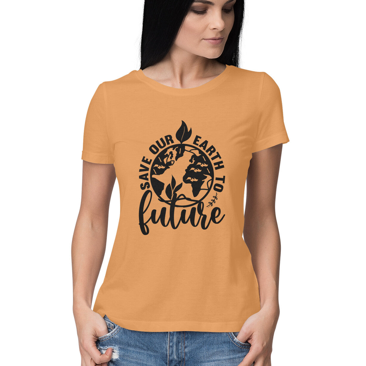 Women's Save Our Earth To Future Graphics Printed T-Shirt