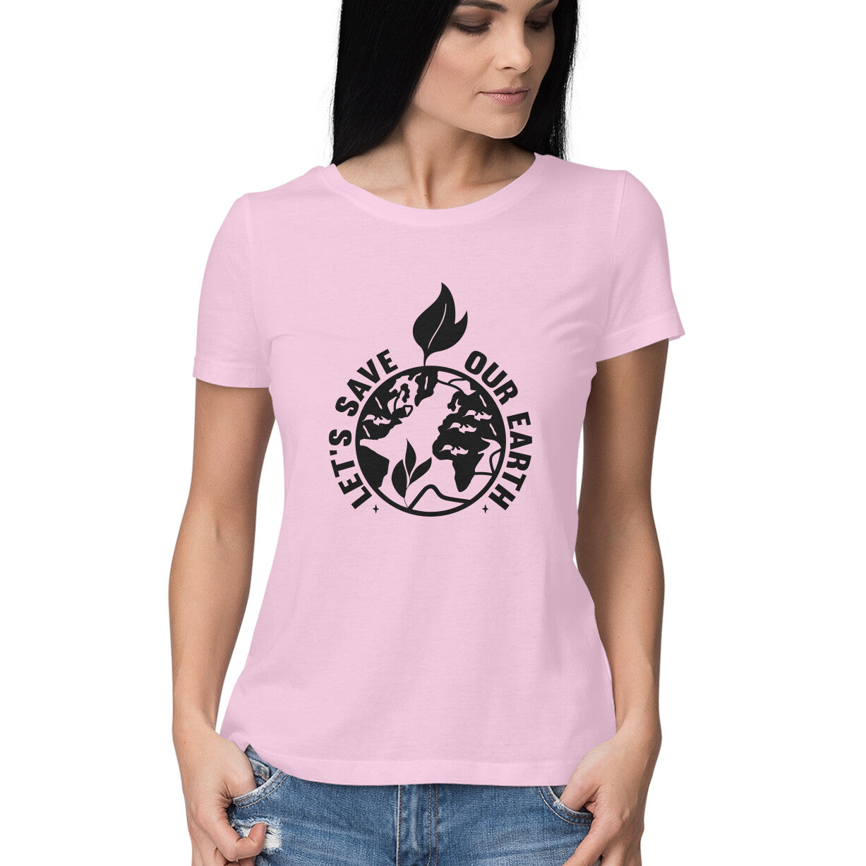 Women's Let's Save Our Earth Graphics Printed T-Shirt