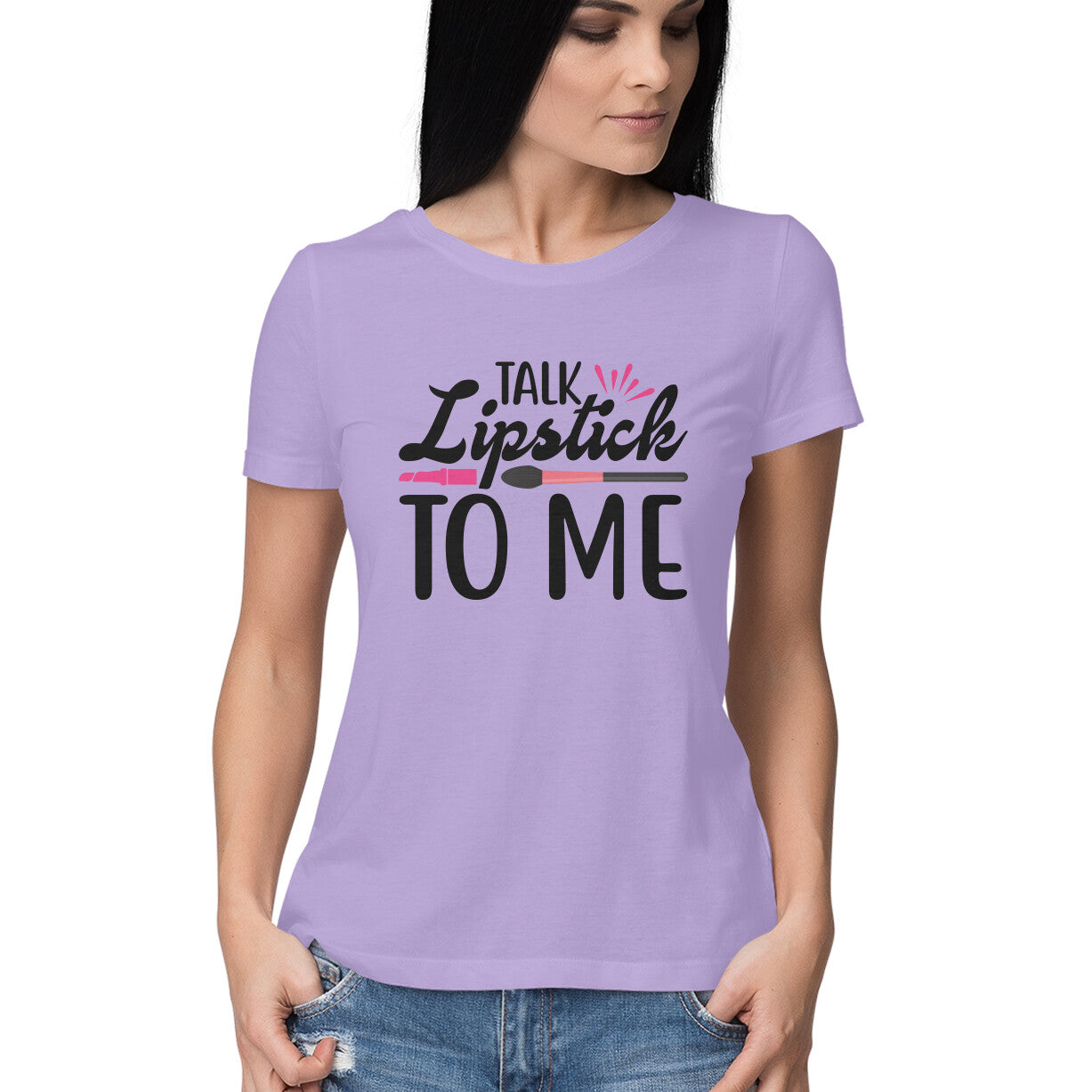 Women's Talk Lipstick To Me Design Printed T-Shirt
