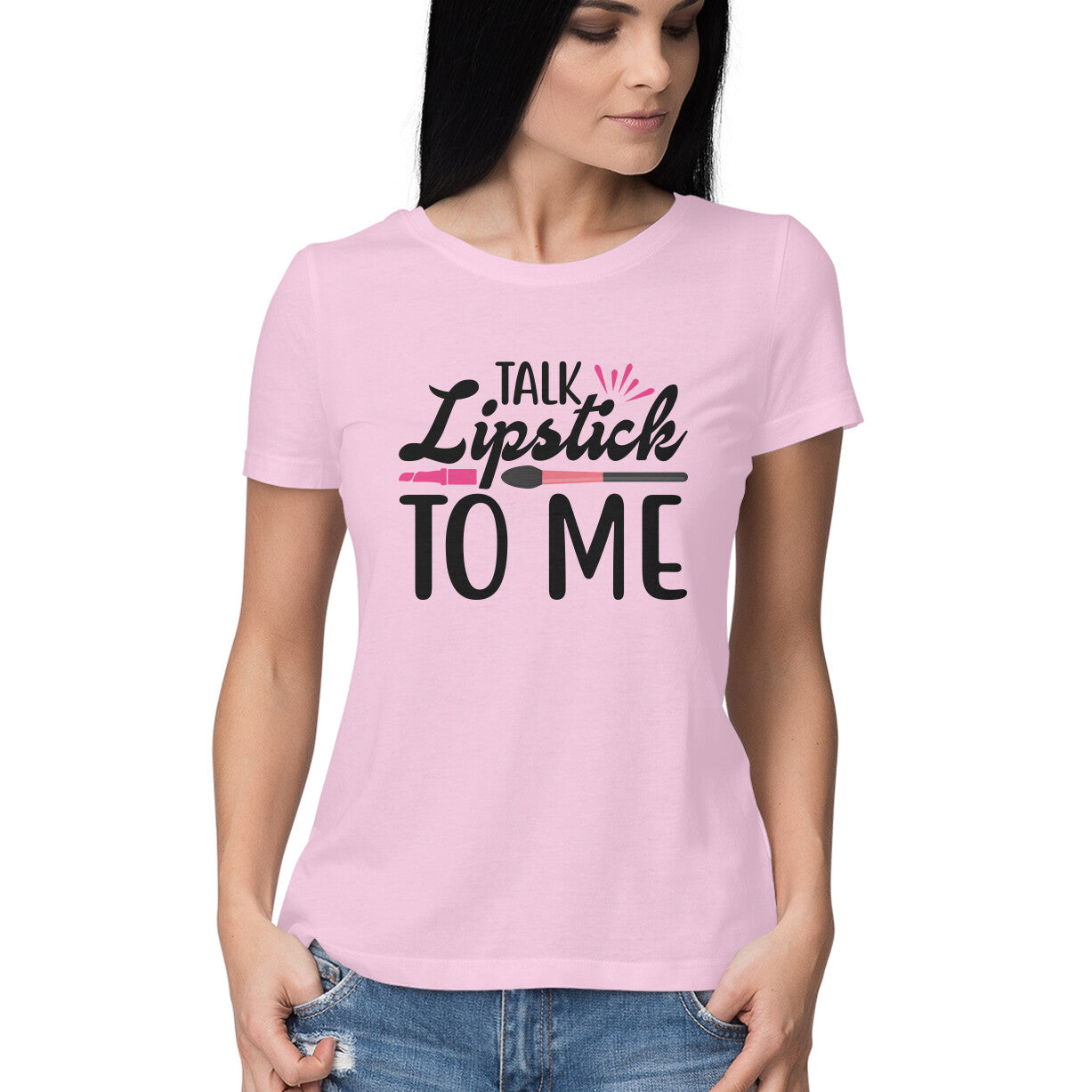 Women's Talk Lipstick To Me Design Printed T-Shirt