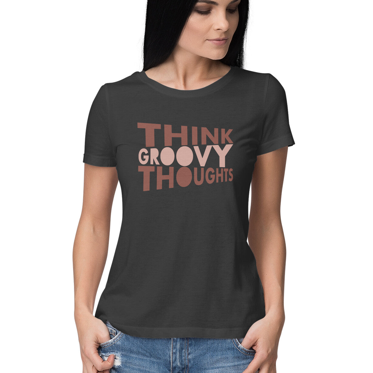 Women's Think Groovy Thoughts Design Printed T-Shirt