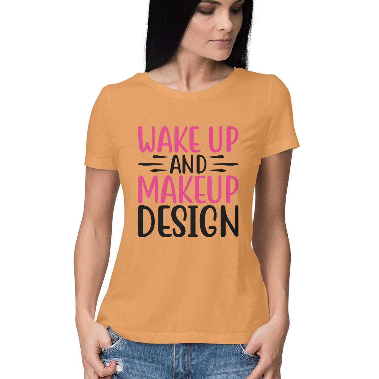 Women's Wake Up And Make Up Design Printed T-Shirt Secondary image