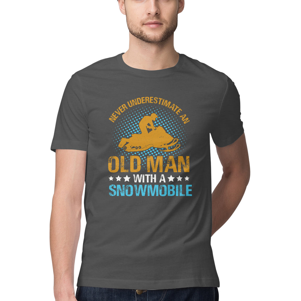 Men's Never Underestimate an Old Man with a Snowmobile Design Printed T-Shirt