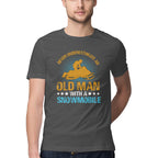 Men's Never Underestimate an Old Man with a Snowmobile Design Printed T-Shirt