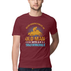 Men's Never Underestimate an Old Man with a Snowmobile Design Printed T-Shirt
