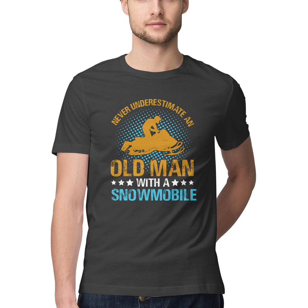 Men's Never Underestimate an Old Man with a Snowmobile Design Printed T-Shirt