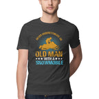Men's Never Underestimate an Old Man with a Snowmobile Design Printed T-Shirt