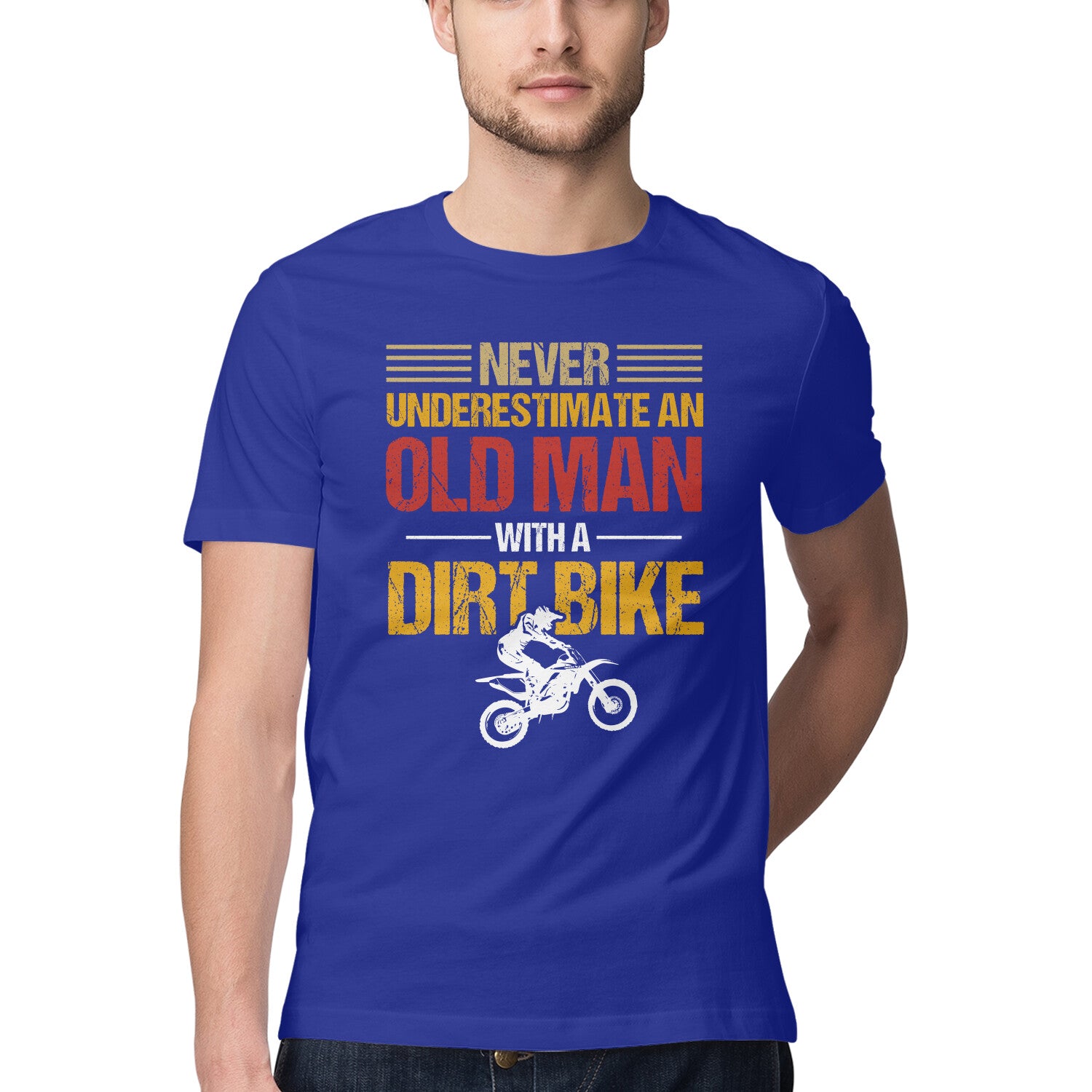 Men's Never Underestimate an Old Man with a Dirt Bike Design Printed T-Shirt