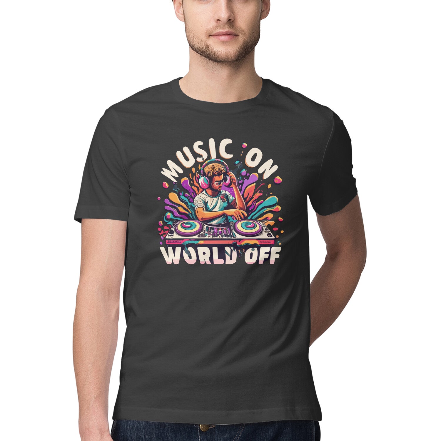Men's Music On World Off Design Printed T-Shirt Secondary image