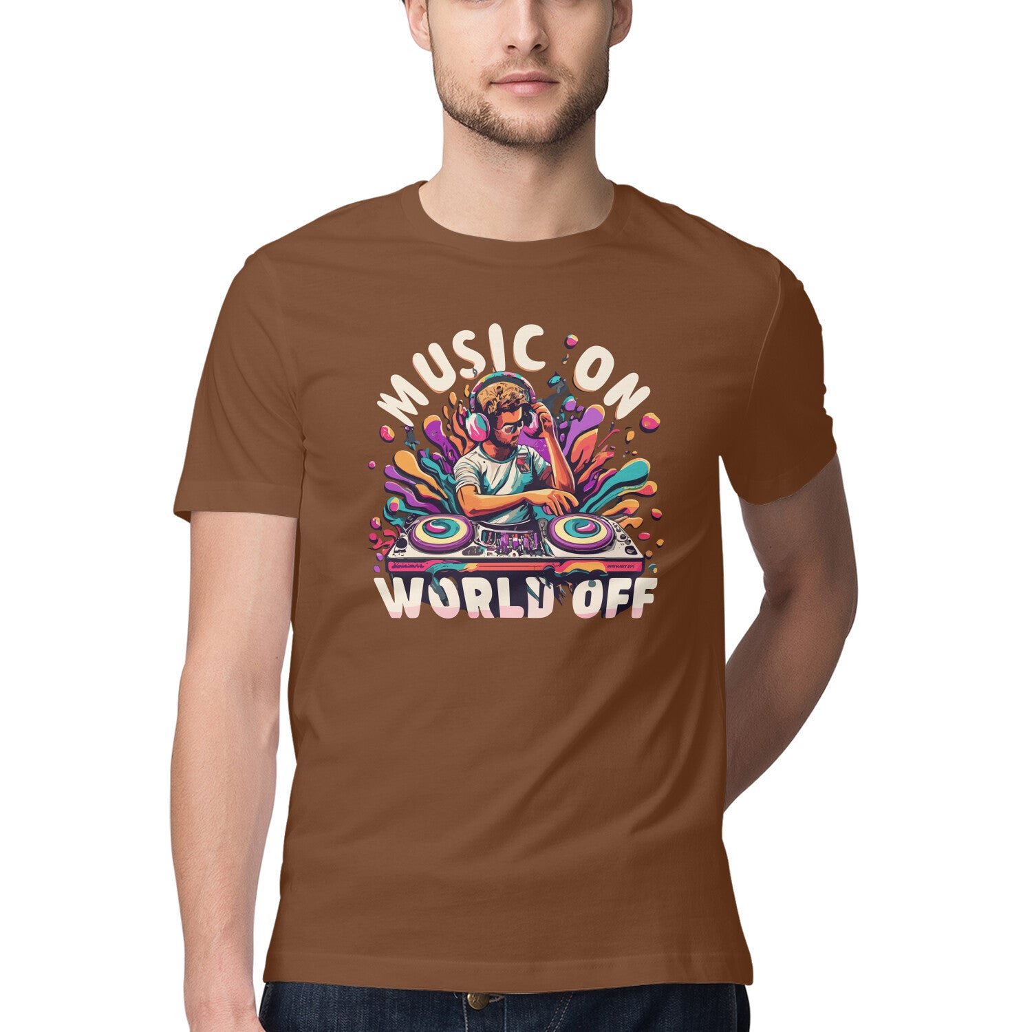 Men's Music On World Off Design Printed T-Shirt