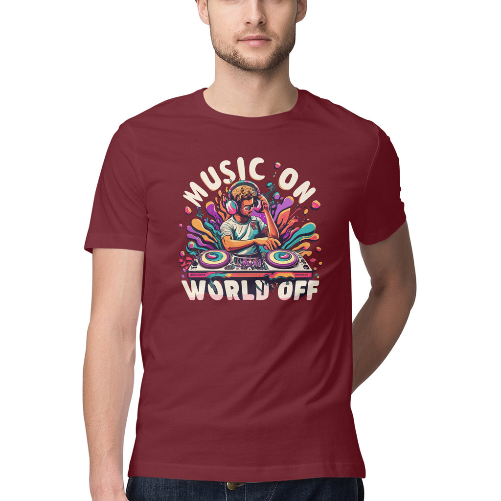 Men's Music On World Off Design Printed T-Shirt