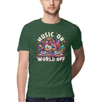 Men's Music On World Off Design Printed T-Shirt