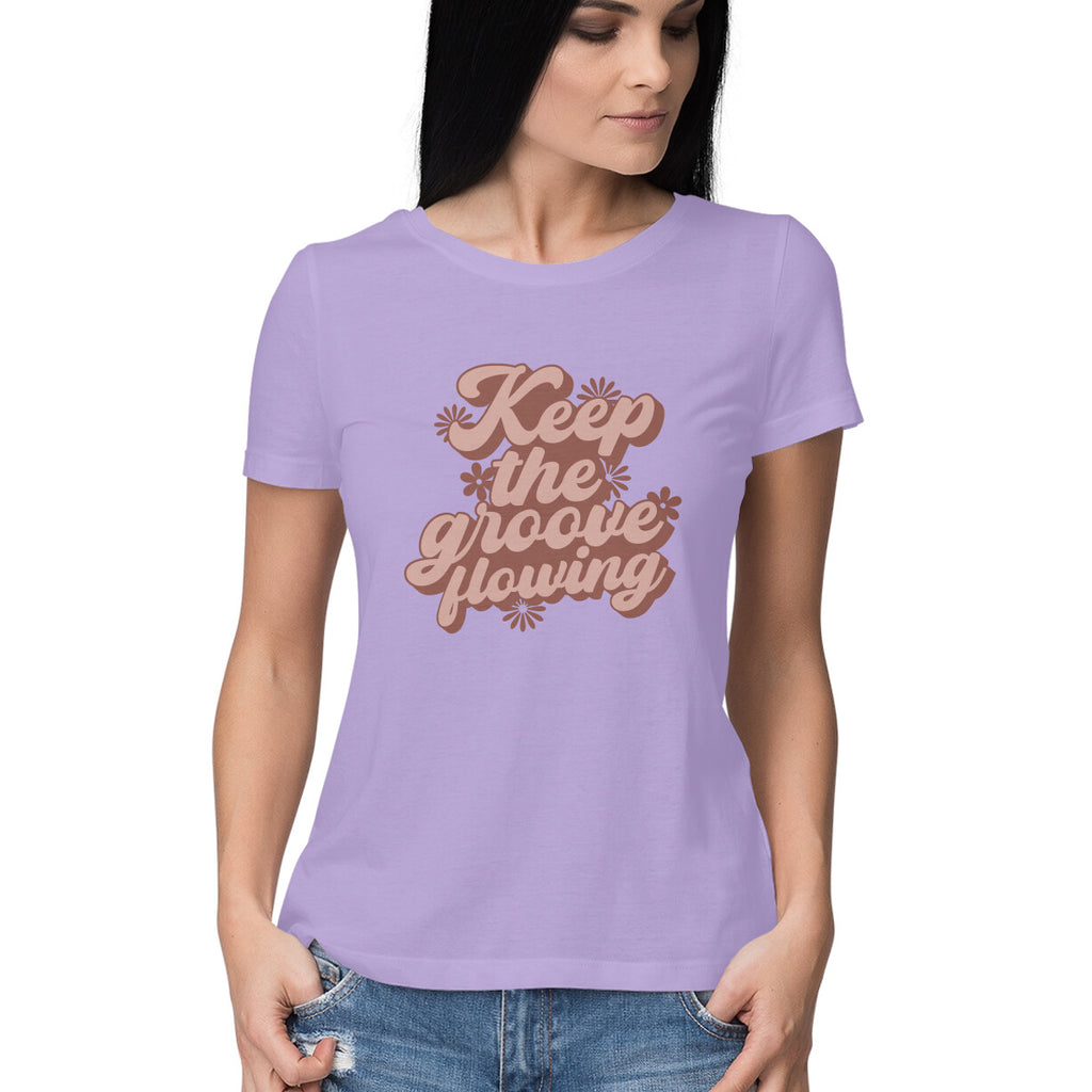 Women's Keep The Groove flowering Design Printed T-Shirt