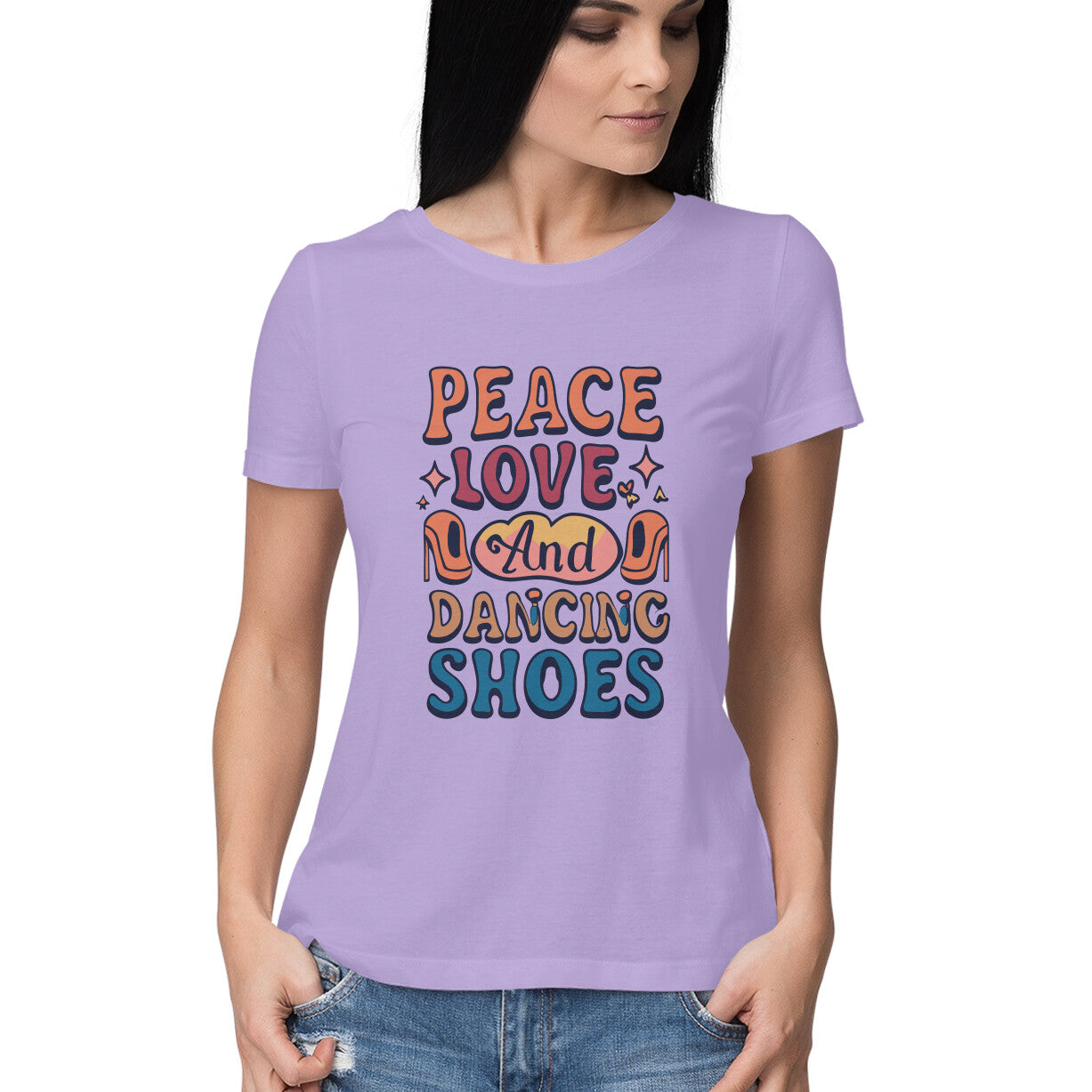 Women's Peace Love And Dancing Shoes Graphics Printed T-Shirt