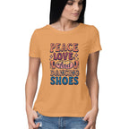 Women's Peace Love And Dancing Shoes Graphics Printed T-Shirt