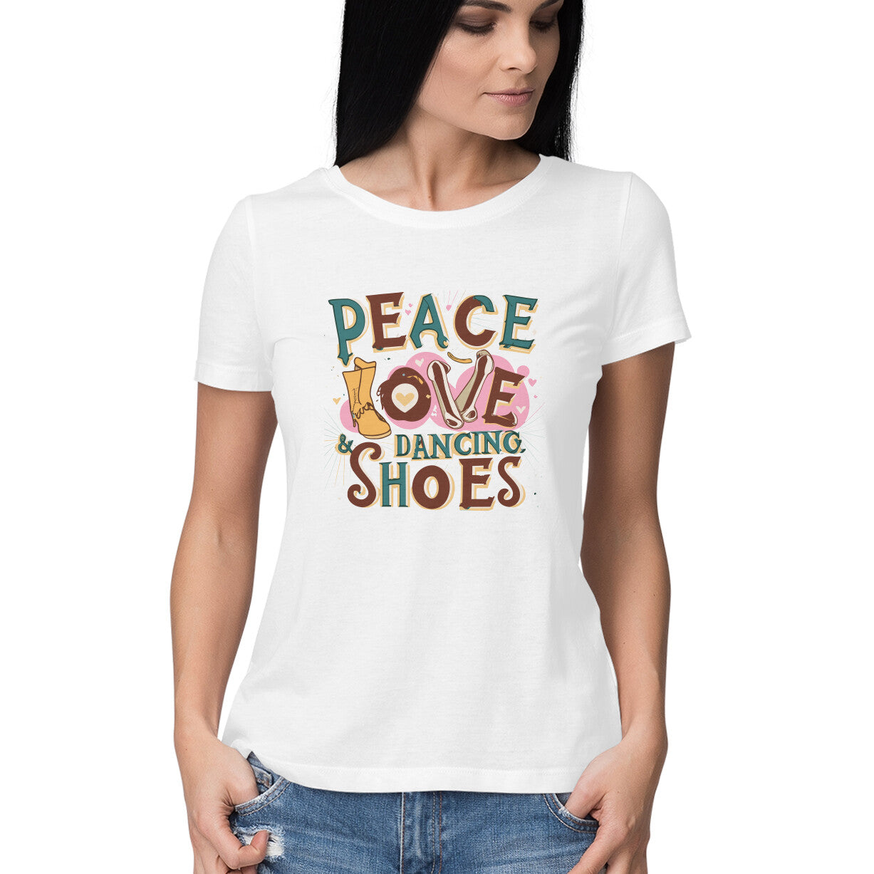 Women's Peace Love Dancing Shoes Graphics Printed T-Shirt