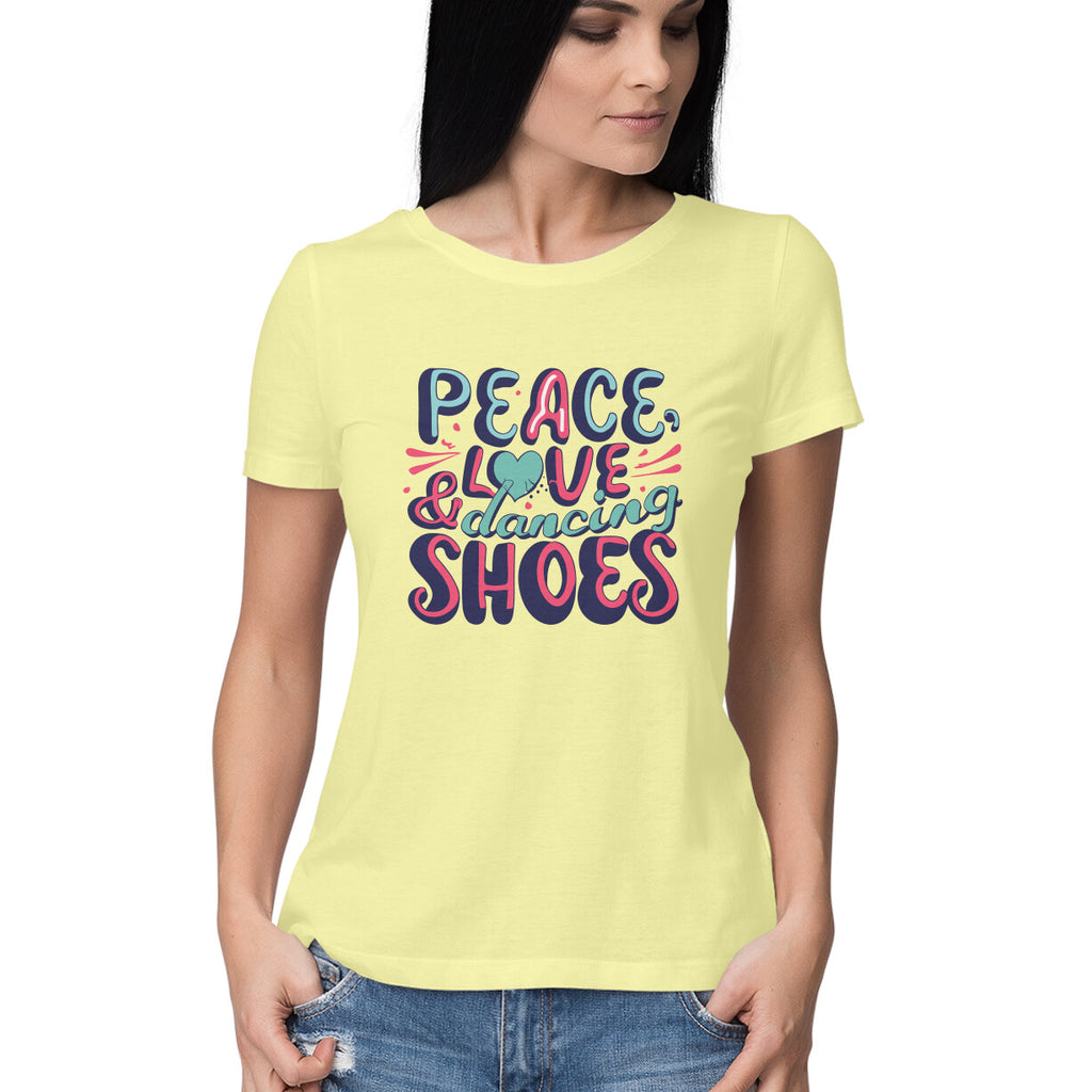 Women's Peace Love &amp; Dancing Shoes Graphics Printed T-Shirt