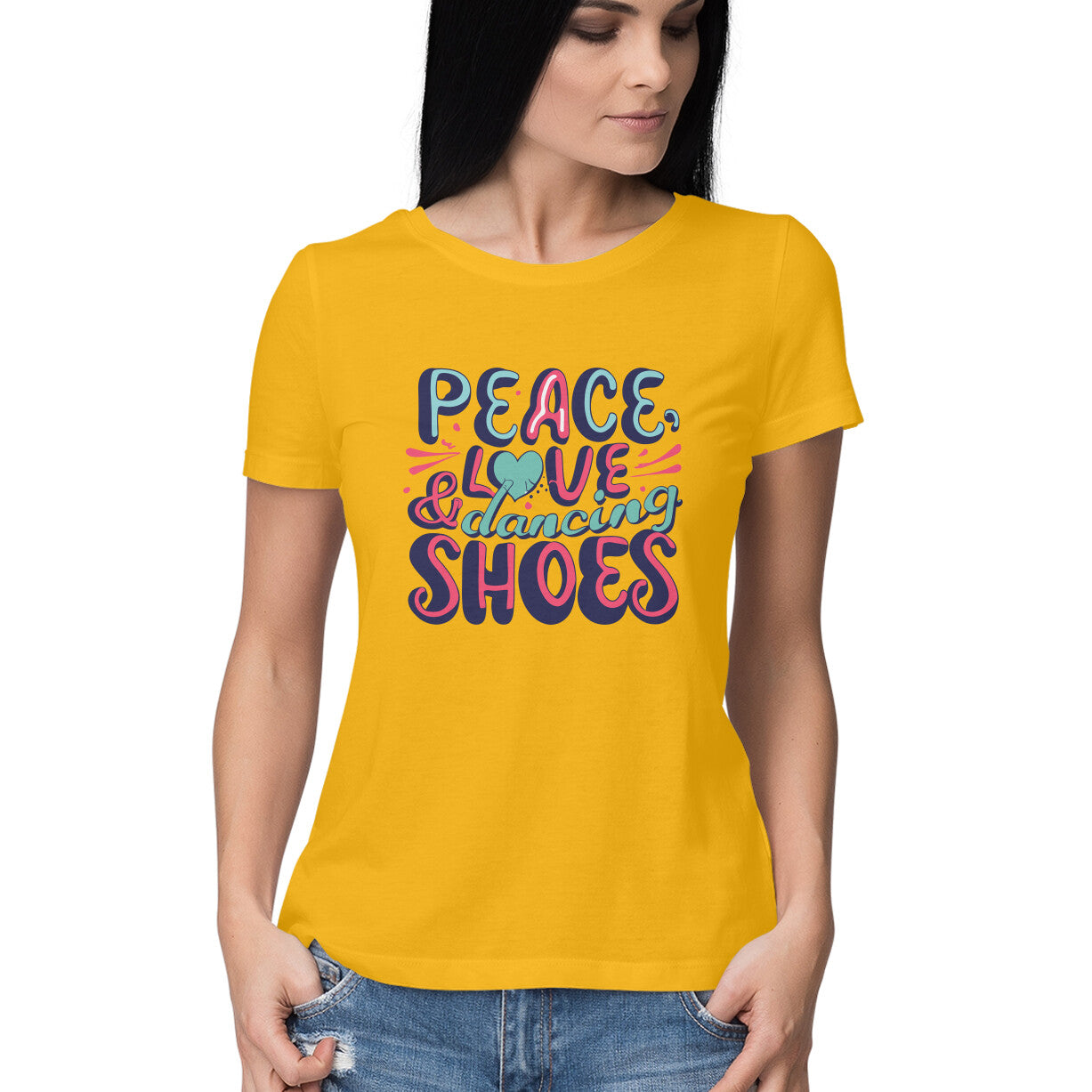 Women's Peace Love &amp; Dancing Shoes Graphics Printed T-Shirt